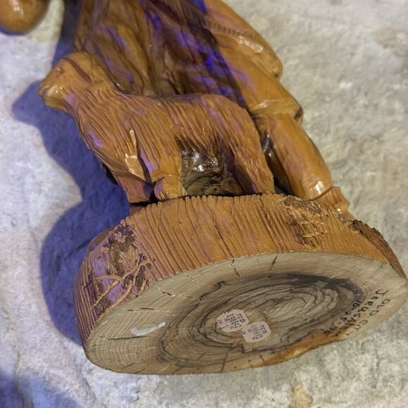 VTG 1975 Hand Carved Olive Wood Statue Man Sheep Shepherd 15" Old City Jerusalem - Picture 13 of 16